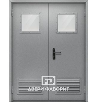 Противопожарная дверь со стеклами и вентиляционными решетками