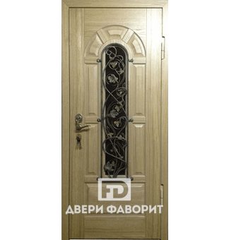 дверь металлическая с терморазрывом и стеклом в виде арки с ковкой