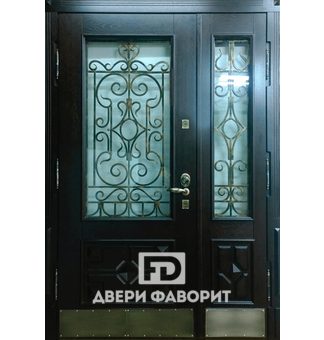 двустворчатая дверь с терморазрывом, модель с ковкой и стеклом