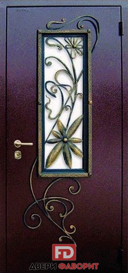 металлическая дверь с ковкой и стеклопакетом, порошковое покрытие - МД-1469 - 13